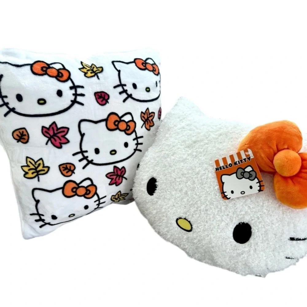 Hello Kitty Decorative Fall Pumpkin Leaves Throw Pillows 2 Piece Matching set